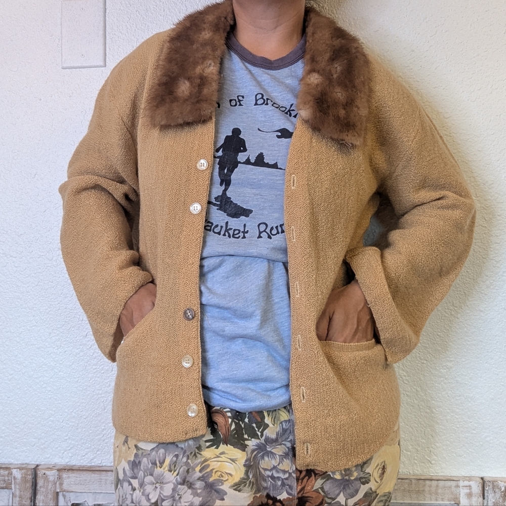 1940s/50s Mohpac Campus Fur Collar Cardigan - Picture 2 of 13